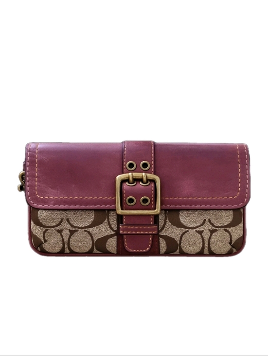 Coach Handbags - Coach Burgundy/Red Leather & Signature Canvas Buckle Special Edition Wristlet